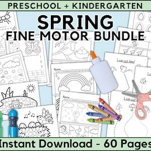 PRINTABLE BUNDLE - Spring Dot Art and Cutting Practice Spring Scissor Skill Preschool Worksheets For Kids Pre K Worksheets Spring Dot Marker