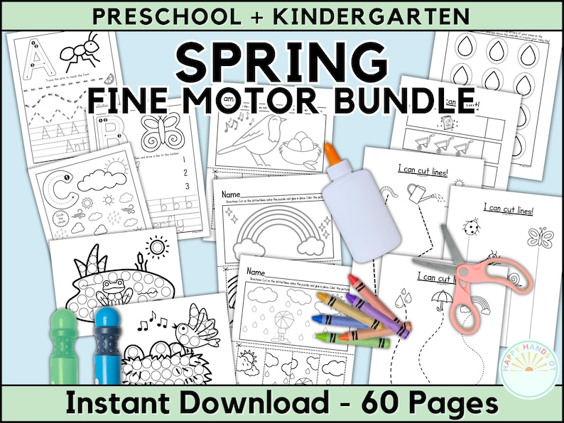 PRINTABLE BUNDLE Spring Dot Art and Cutting Practice Spring Scissor Skill Preschool Worksheets For Kids Pre K Worksheets Spring Dot Marker image 1