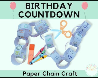 Birthday Countdown Paper Chain Craft Printable Countdown Birthday Candle Cut and Paste Birthday Coloring Craft Tracing Pre K Worksheets Bday