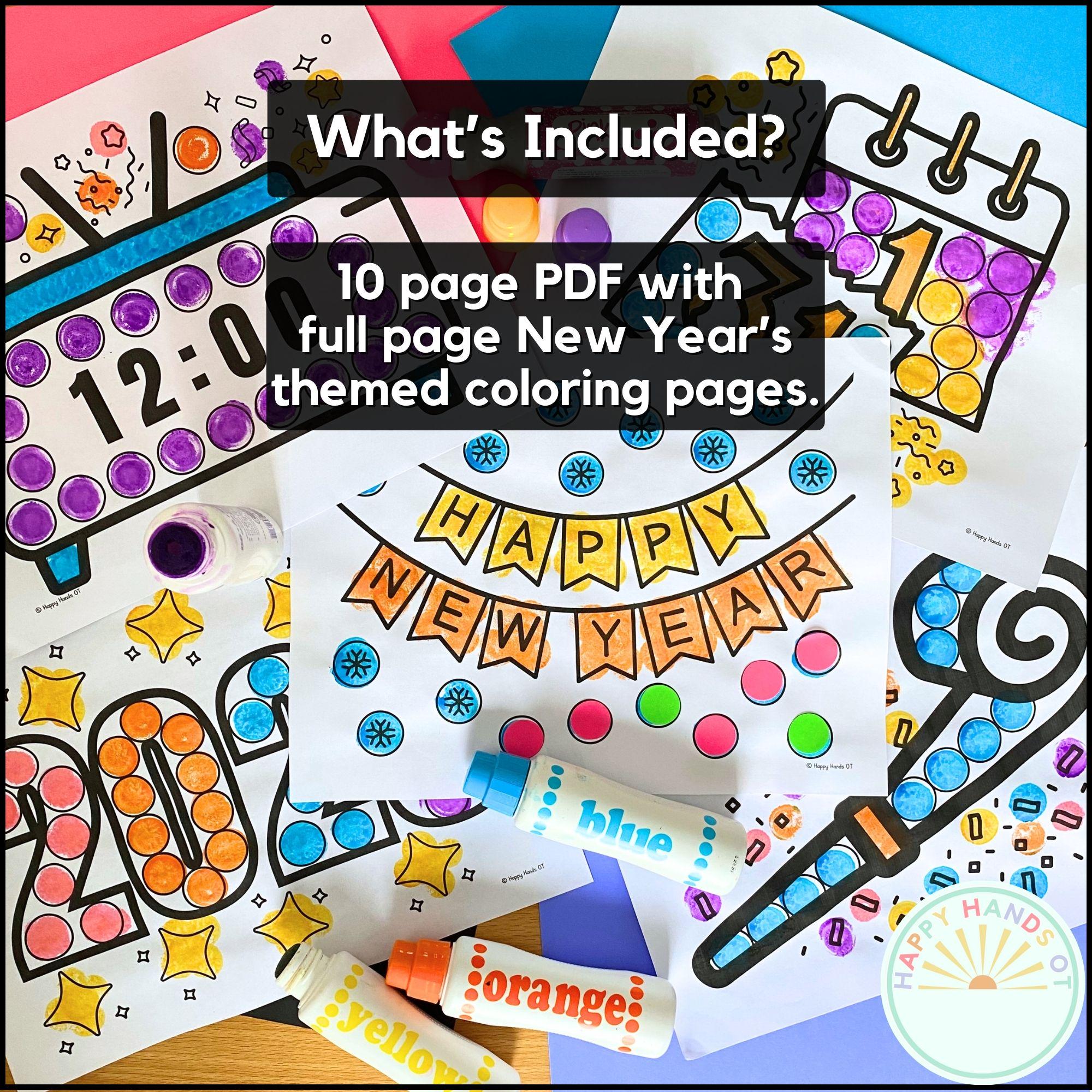 2026 Kids New Years Coloring Pages Dot Marker Toddler New Years Eve ...