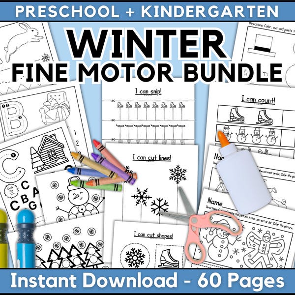 LOT - Feuilles d'exercices d'hiver pour enfants d'âge préscolaire, feuilles d'exercices pour enfants d'âge préscolaire