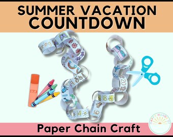 Summer Vacation Countdown Paper Chain Craft Printable Countdown Cut and Paste Summer Paper Garland Coloring Craft Pre K Tracing Activity