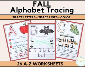 Fall ABC Tracing Worksheets Autumn Letter Tracing Pre K Worksheets Preschool Centers Handwriting Practice Homeschool Halloween Coloring Page