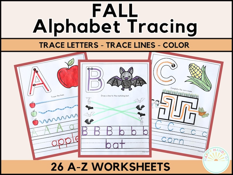 Fall ABC Tracing Worksheets Autumn Letter Tracing Pre K Worksheets ...