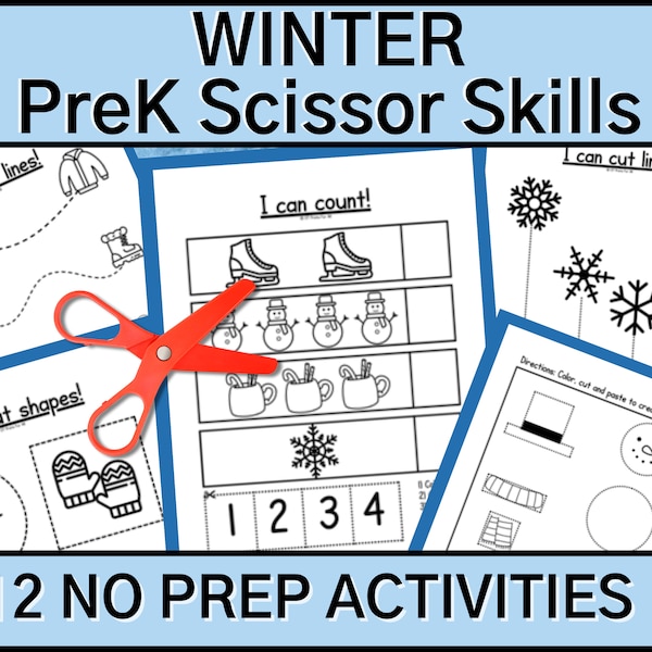 Winter Preschool Fine Motor Cutting Worksheets Winter Preschool Printable Winter Break Worksheets PreK Scissor Skills Cutting Activities