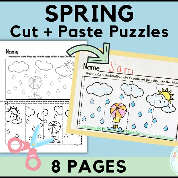 Spring Cut and Paste Puzzles Scissor Skill Preschool Worksheets For Kids Pre K Worksheets Spring Printable Preschool Centers Kindergarten