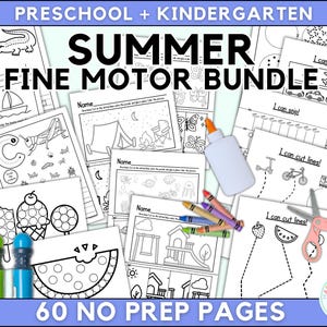 PRINTABLE BUNDLE - Summer Dot Art and Cutting Practice Scissor Skill Summer Break Preschool Worksheets For Kids Get Ready Pre K Worksheets