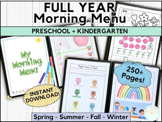 FULL YEAR Morning Menu Preschool Tracing Letters & Handwriting Practice Kindergarten Morning Menu Secular Nature Homeschool Preschool Menu