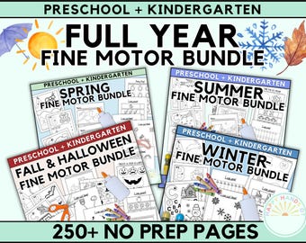 PRINTABLE BUNDLE - Full Year of Fine Motor Preschool Worksheets - Handwriting Practice and Tracing Worksheets, Dot Marker, Scissor Skill