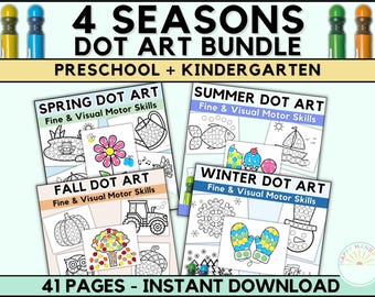 Seasons Dot Marker Activity: Spring Summer Fall Winter Coloring Pages OT Fine Motor Skills Preschool Centers Toddler Coloring Pages Dot Art