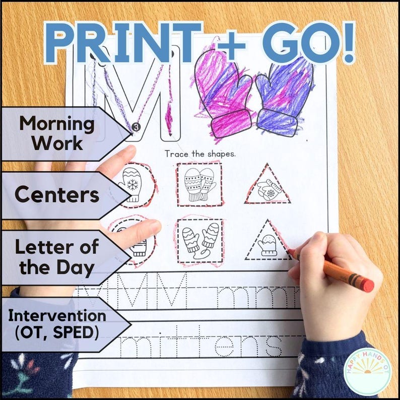 Hojas de trabajo de seguimiento de motricidad fina para preescolar de invierno Libro de actividades de invierno para preescolar Alfabeto de invierno Página para colorear de invierno Trazado de letras Formas imagen 3