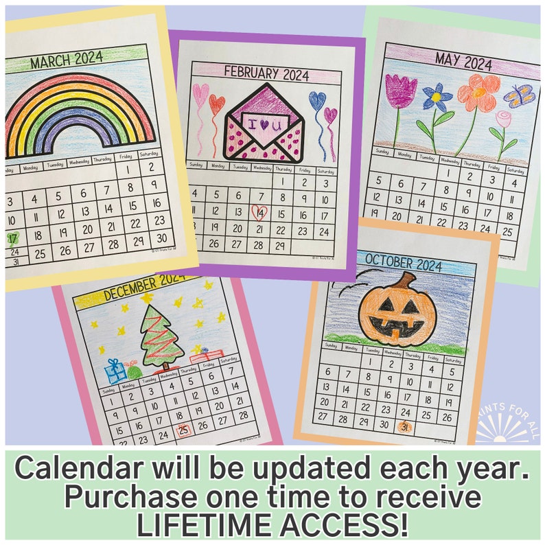 2024 Artwork Calendar for Kids Printable New Years Activities 2024 New