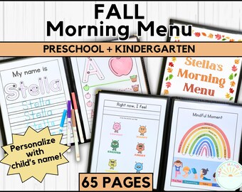 Fall Pre K Morning Menu Preschool Personalized Name Tracing Quiet Book Simple Homeschool Morning Menu Pages Handwriting Practice Halloween