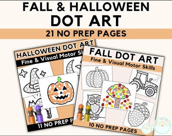 Fall & Halloween Dot Marker Printable: Halloween Kids Activity Homeschool Halloween Coloring Pages For Kids PreK Halloween Fine Motor Skills