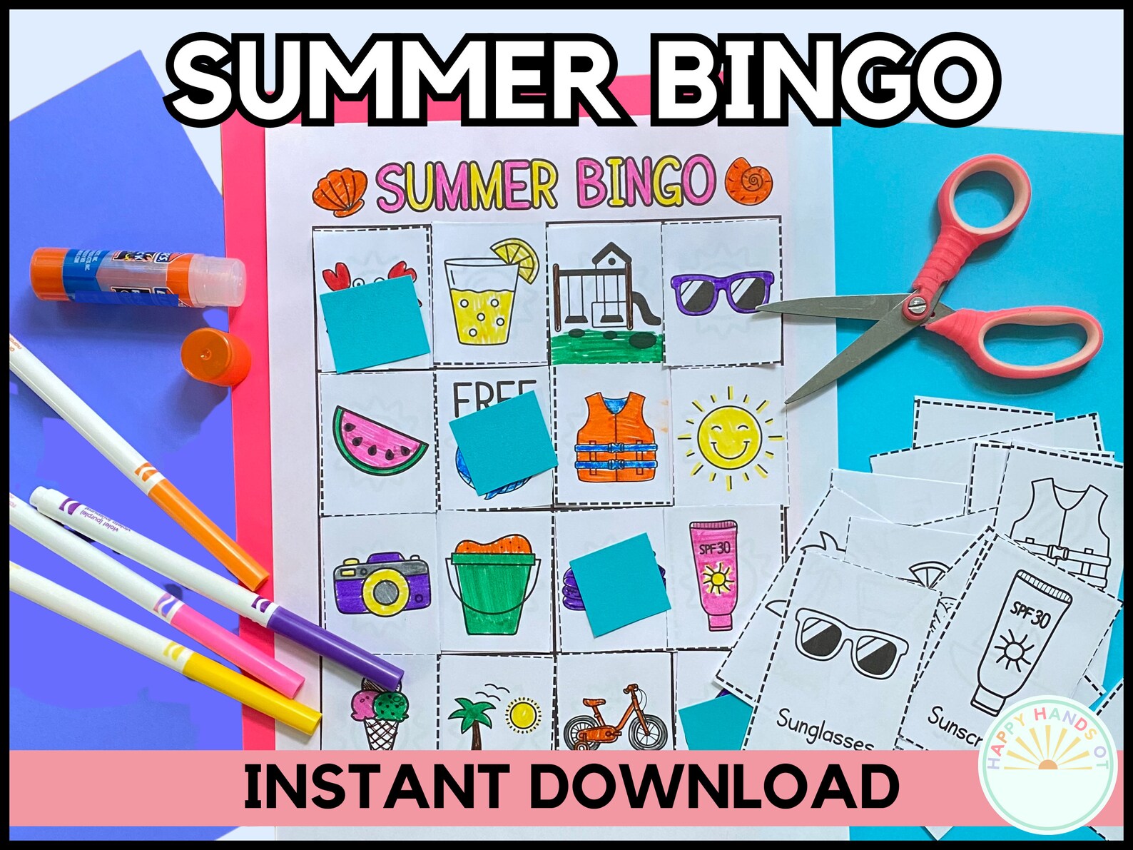 Summer Vacation Bingo Activity For Kids Summer Bingo Scissor Skill