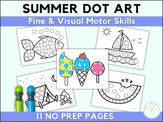 Summer Dot Art Printable Preschool Summer Worksheets For Kids Summer Dot Marker PreK Kids Coloring Pages for Summer Break Printables PreK