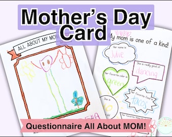 Tarjeta del Día de la Madre de un niño Manualidades del Día de la Madre para preescolares Recuerdo del Día de la Madre Cuestionario divertido Todo sobre mi mamá Tarjeta imprimible para niños
