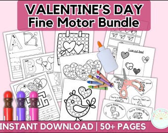 PRINTABLE BUNDLE Preschool Fine Motor Valentine's Day Activities: Handwriting Practice, Dot Marker Toddler Pages, Classroom Valentine Cards