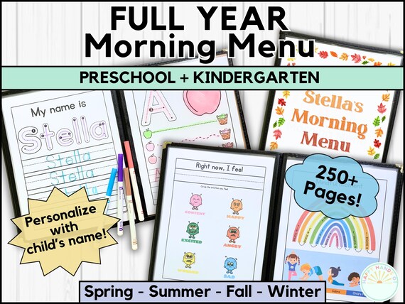 FULL YEAR Morning Menu Custom Name Tracing Letters & Handwriting Practice Kindergarten Morning Menu Secular Nature Homeschool Preschool Menu