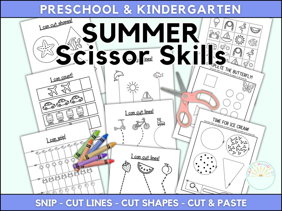 Summer Scissor Skill Preschool Worksheets for Kids Cut and Paste Pre K ...
