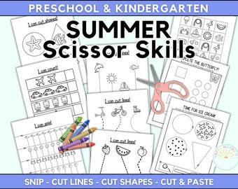 Summer Scissor Skill Preschool Worksheets For Kids Cut And Paste Pre K Worksheets Summer Break Cutting Printable for Kindergarten and PreK
