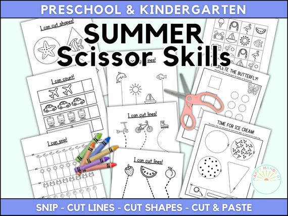 Summer Scissor Skill Preschool Worksheets For Kids Cut And Paste Pre K Worksheets Summer Break Cutting Printable for Kindergarten and PreK