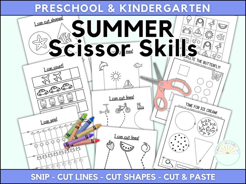 Summer Scissor Skill Preschool Worksheets For Kids Cut And Paste Pre K Worksheets Summer Break Cutting Printable for Kindergarten and PreK image 1