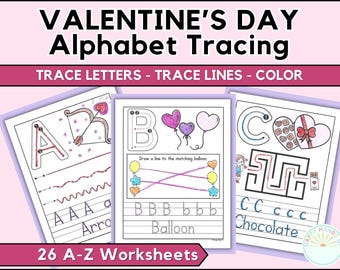 Valentines Day Preschool Fine Motor Tracing Worksheets: PreK Valentine's Letter Tracing Handwriting Practice Coloring Pages February Tracing