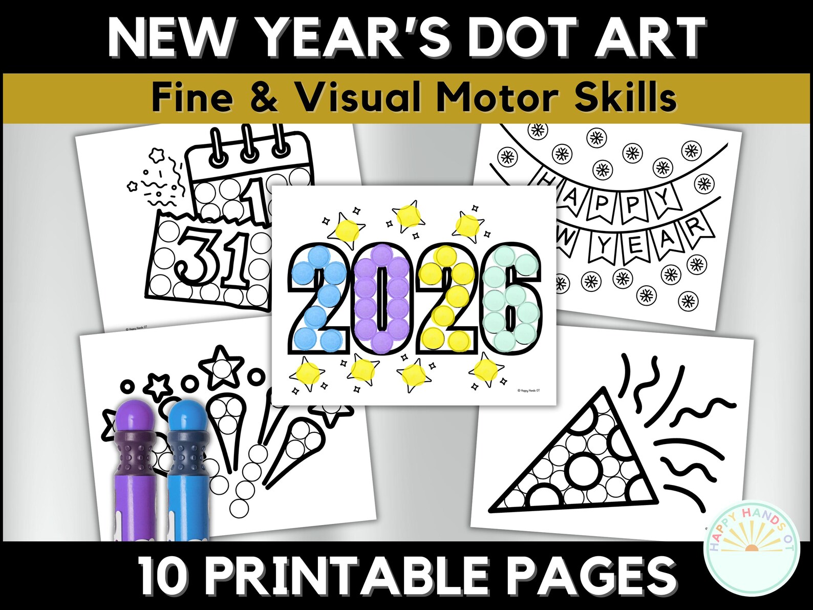 2026 Kids New Years Coloring Pages Dot Marker Toddler New Years Eve ...