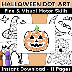 Halloween Dot Marker Printable Halloween Kids Activity Simple Homeschool Halloween Coloring Pages For Kids Halloween Bingo Dot Art PreK OT