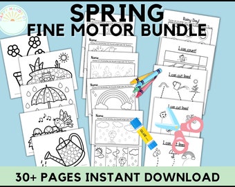 PRINTABLE BUNDLE - Spring Dot Art and Cutting Practice Spring Scissor Skill Preschool Worksheets For Kids Pre K Worksheets Spring Dot Marker
