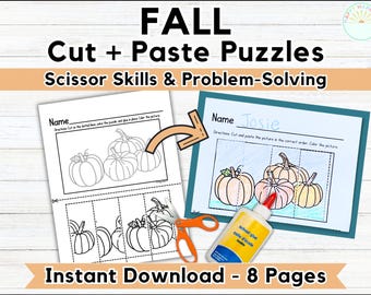 Autumn Preschool Cutting Practice Fall Preschool Worksheets for Kids Scissor Skill Preschool Fine Motor Halloween Puzzle Simple Homeschool