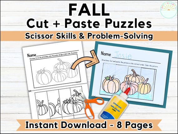 Autumn Preschool Cutting Practice Fall Preschool Worksheets for Kids Scissor Skill Preschool Fine Motor Halloween Puzzle Simple Homeschool