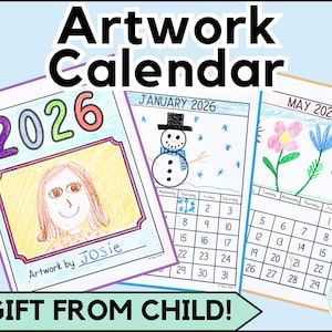 2026 Artwork Calendar Christmas Gift from Child -  Printable Gift For Parent - New Years Activities 2026 Coloring Wall Preschool Calendar