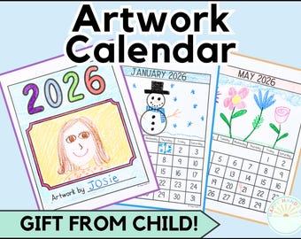 2026 Illustrationskalender Weihnachten Geschenk vom Kind - Druckbares Geschenk für Eltern - Neujahrsaktivitäten 2026 Wandkalender für Vorschulkinder