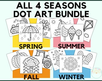 BUNDLE - 4 Seasons Dot Art Preschool Worksheets For Kids With Spring Summer Fall Winter Dot Marker Toddler Coloring Pages Dot Art Printable
