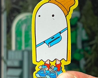 Ghostly Beanie Vinyl Sticker – Spooky Die-Cut Decal
