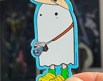 Ghostly Traveler Vinyl Sticker – Spooky Camera Decal