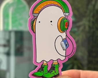 Ghostly Headphones Vinyl Sticker - Spooky Music Die-Cut Decal