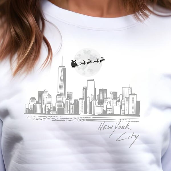 New York City zu Weihnachten Png, New York Skyline Png, Frohe Weihnachten Png, Png-Datei für Sublimation, Weihnachtshemd Png, Weihnachtsmann Png