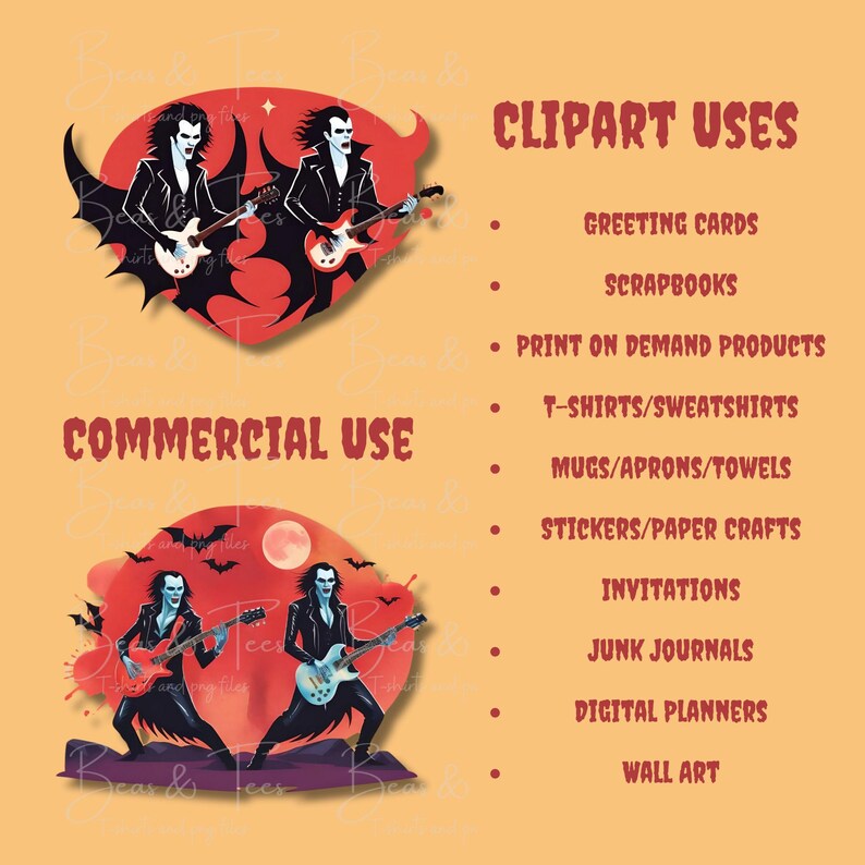 Vampire Rock N Roll Band Clipart 12 PNG Watercolor Vampire Art 300 DPI