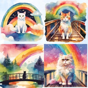 Rainbow Bridge Cat Clipart Watercolor Pet Memorial Ginger Calico White ...