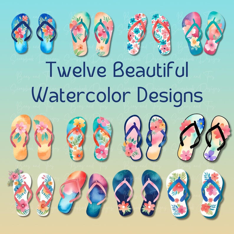 Floral Flip Flops Clipart PNG Watercolor Summer Beach Clip Art Tropical ...