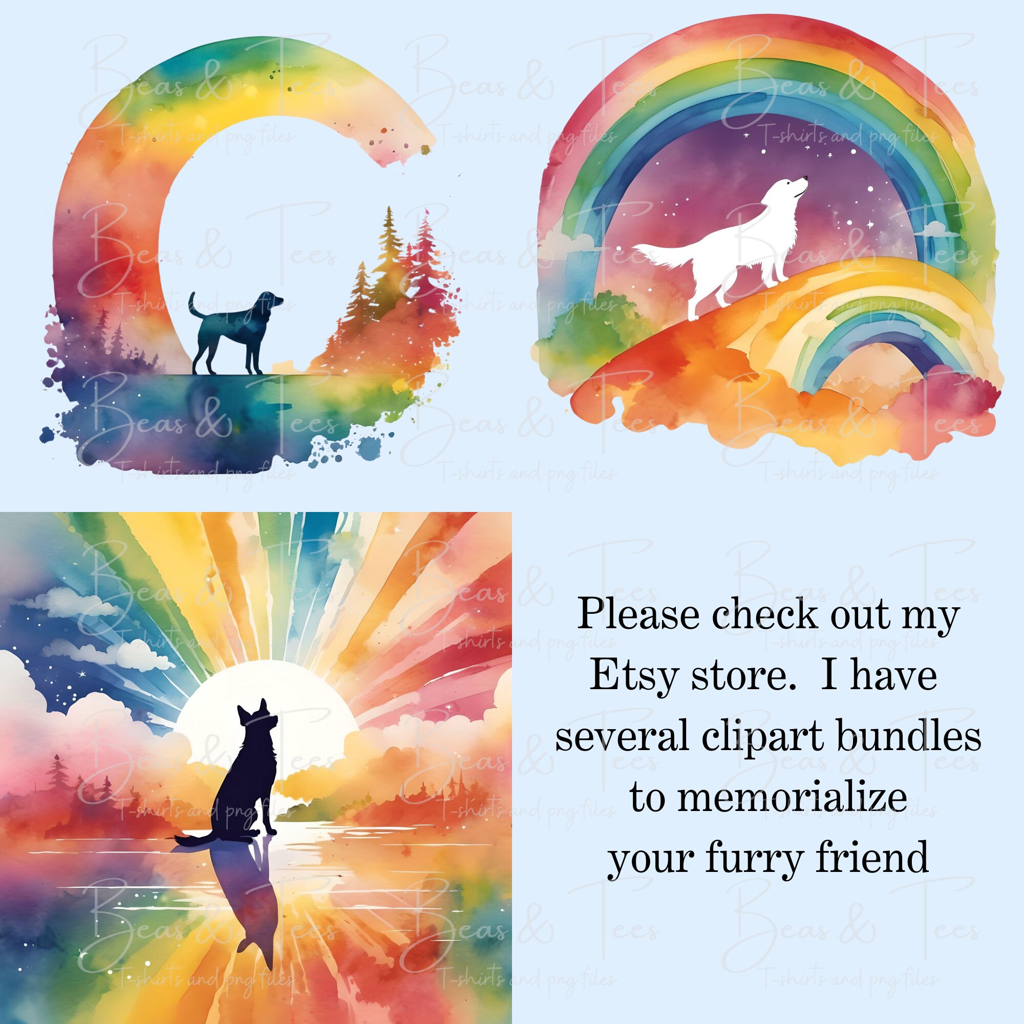Rainbow Bridge Dog Clipart Watercolor Pet Memorial Art 12 PNG Files Dog ...
