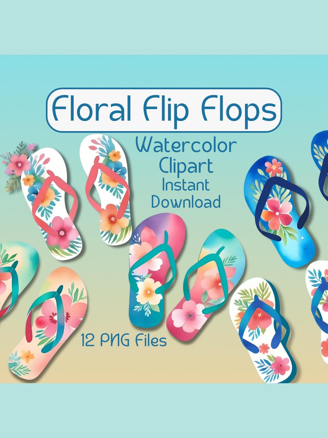 Floral Flip Flops Clipart PNG Watercolor Summer Beach Clip Art Tropical ...