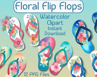 Flip Flops Clip Art, Summer Shoes Clipart, Beach Clipart, Instant ...