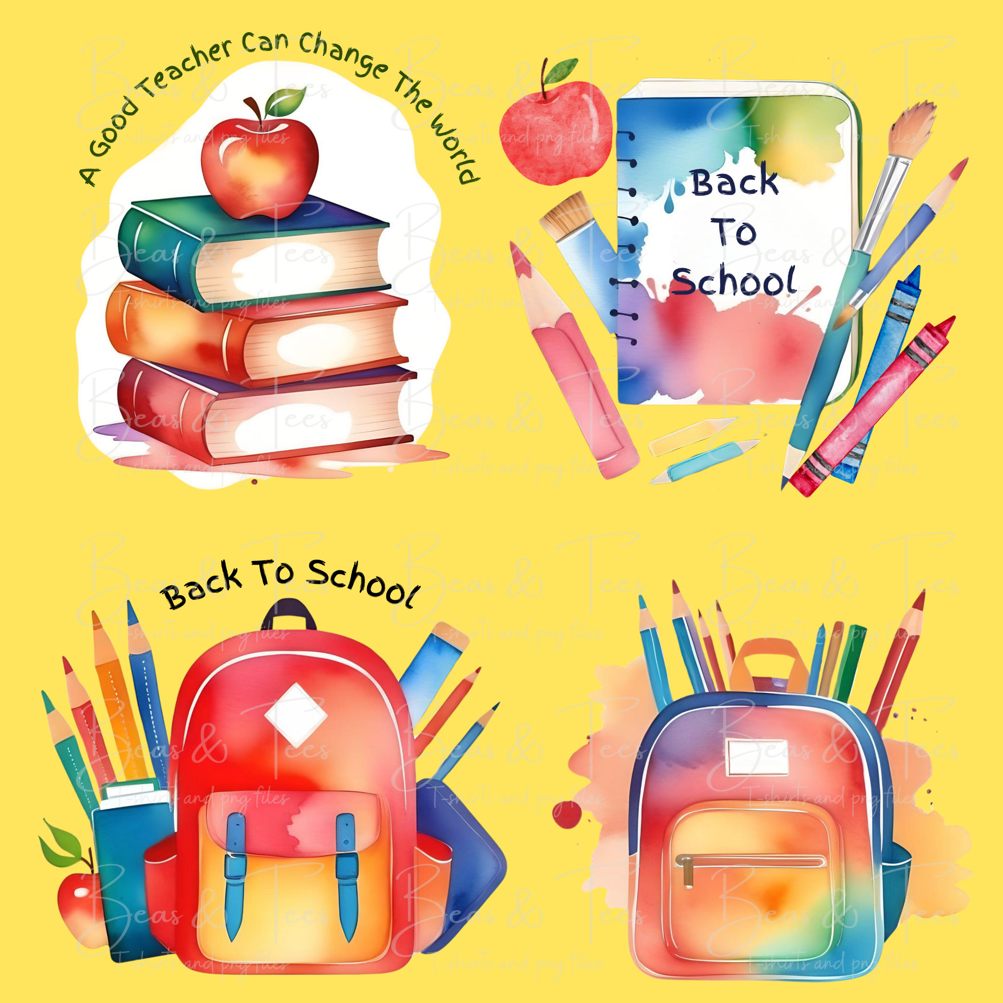 Back to School Clipart Bundle Printable Watercolor Best Teacher Ever, A ...