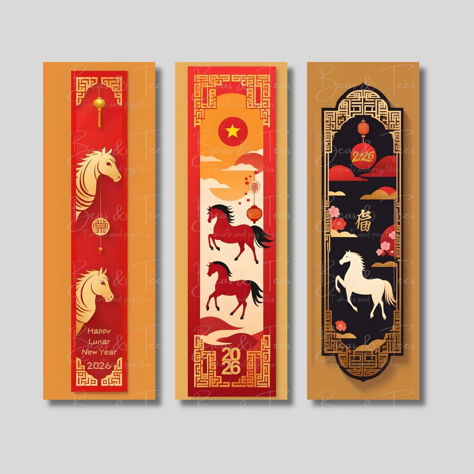 Lunar New Year Horse Bookmark Printable Year of the Horse Digital Book ...