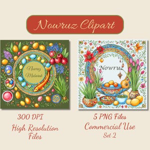 Noroez clipart set Perzisch nieuwjaar Haft-Seen graphics Spring Festival PNG-bestanden digitale kunst voor uitnodigingen commercieel gebruik lente-equinox