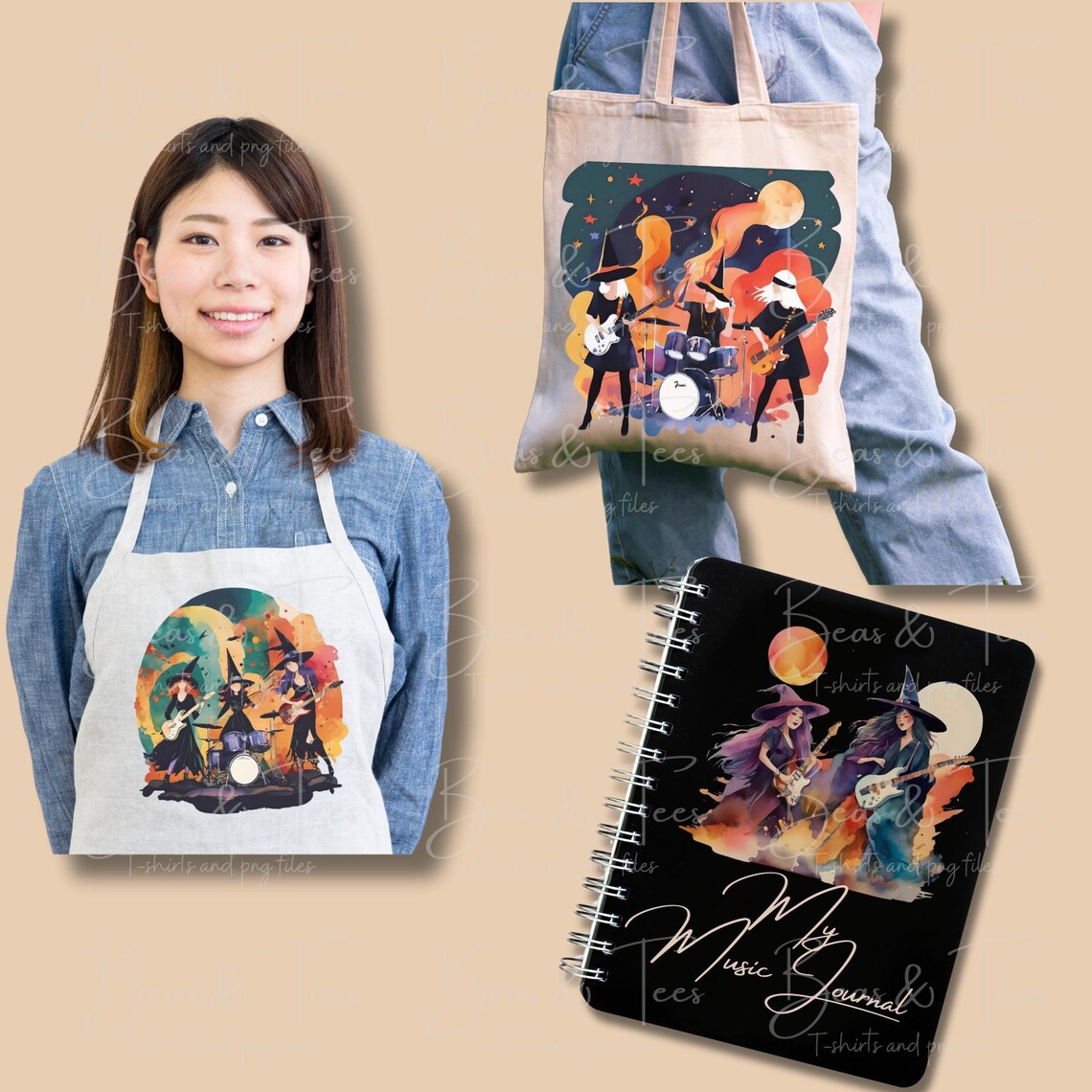 Witch Rock Band Clipart Halloween Witch PNG 12 Watercolor Digital Files ...